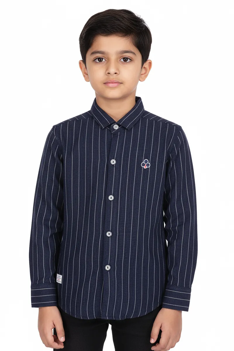 Vertical Stripe Regular Fit Shirt for Boys – Navy Blue CLBS0038NAV34YR