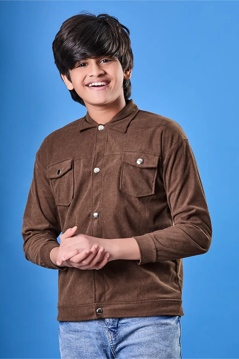 Corduroy Solid Shirt for Boys - Brown