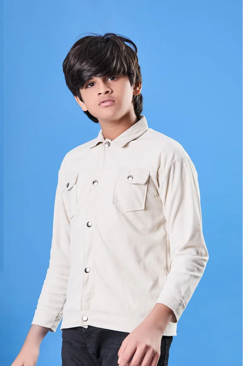 Corduroy Solid Shirt for Boys - Cream