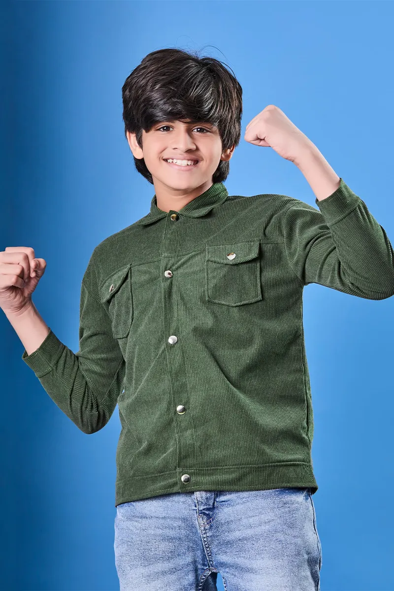 Corduroy Solid Shirt for Boys - Green CLBS0039GRN1314YRS