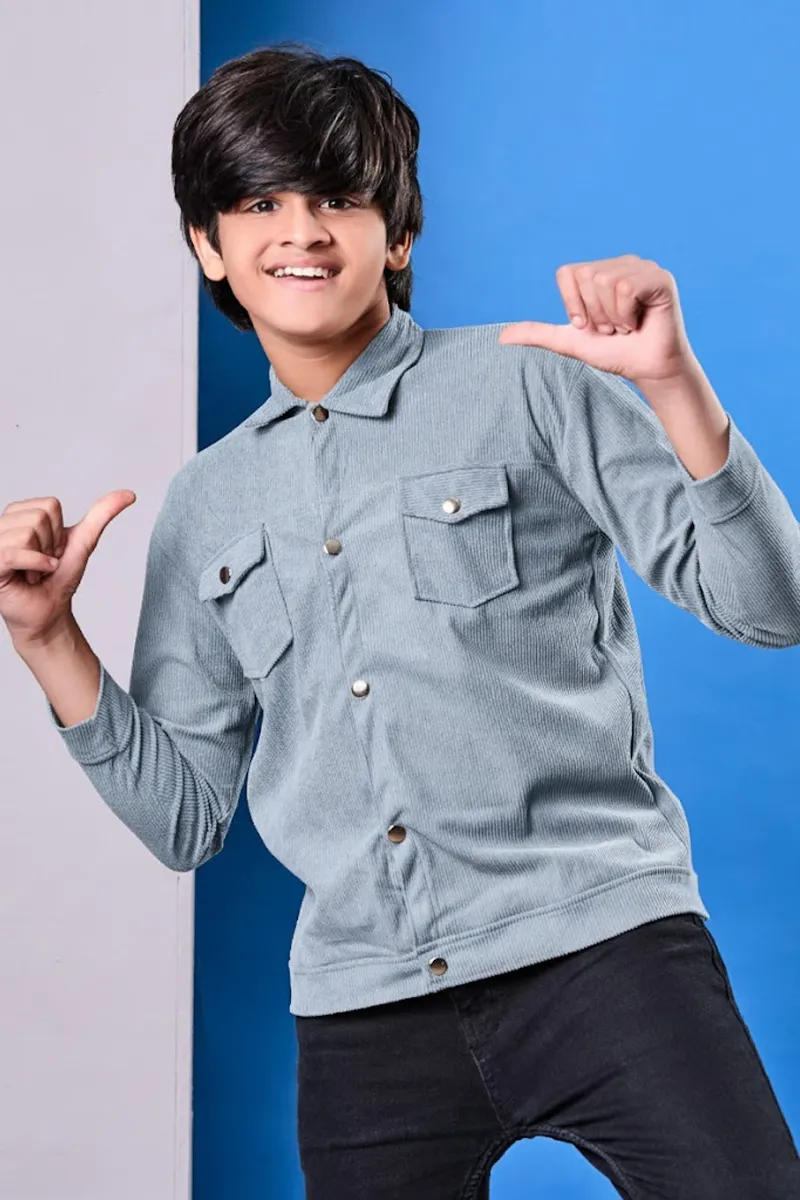 Corduroy Solid Shirt for Boys - Light Grey CLBS0039LIGGRE910YRS