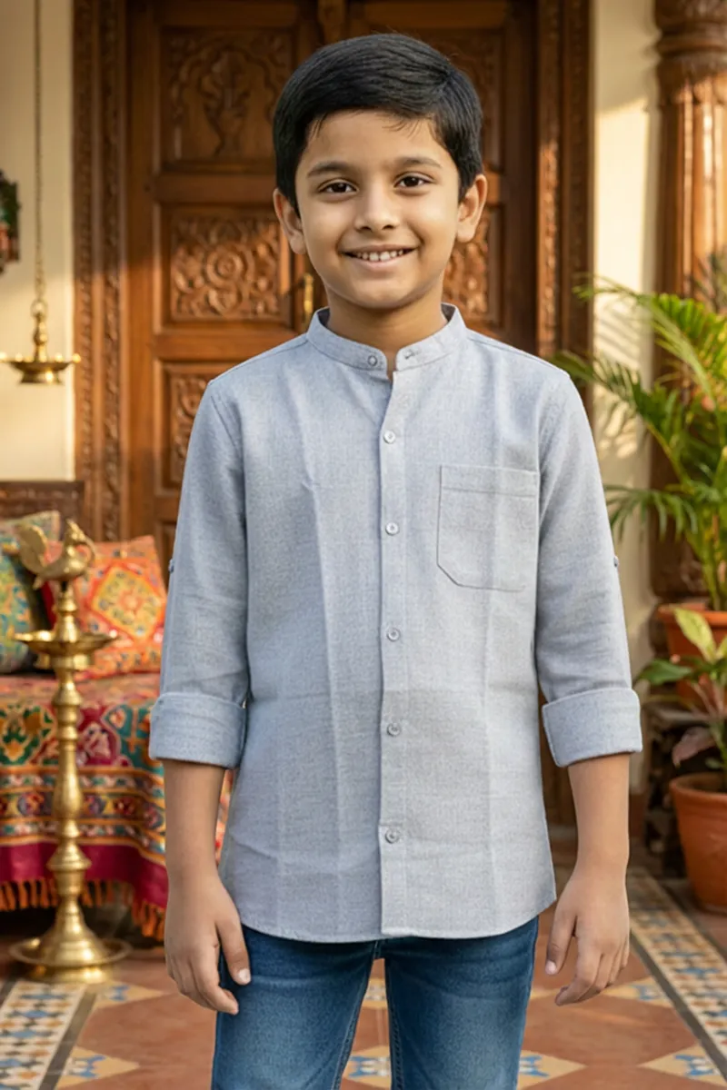 Classic Cotton Shirt for Boys - Light Grey