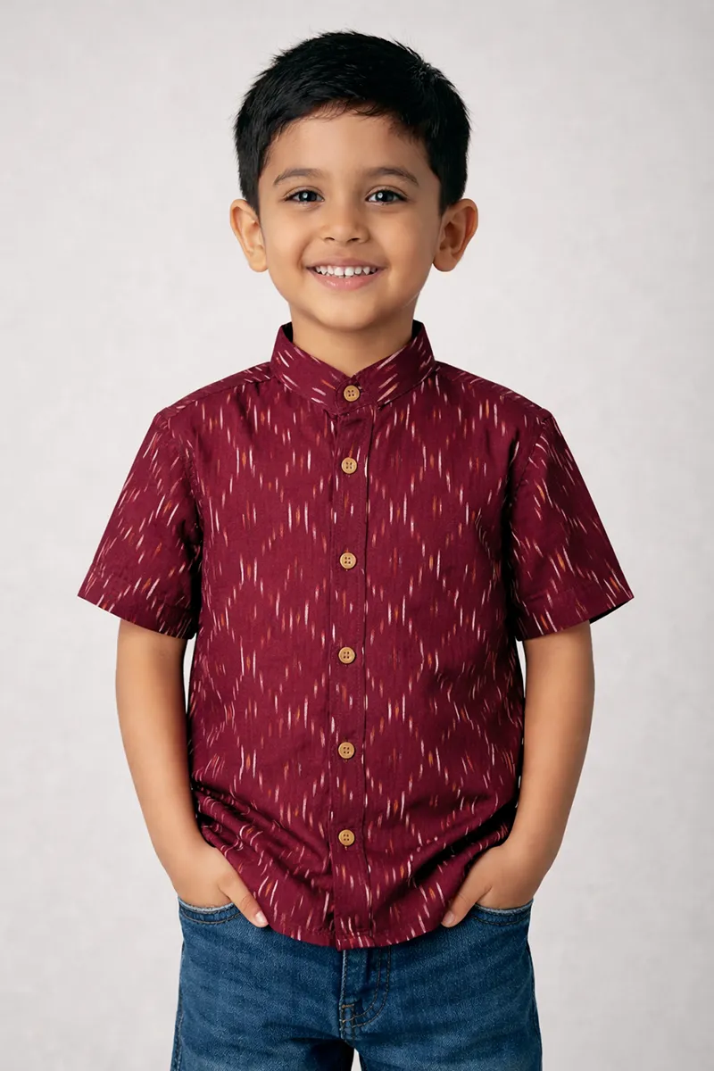 Ikat Cotton Shirt for Boys -Brown