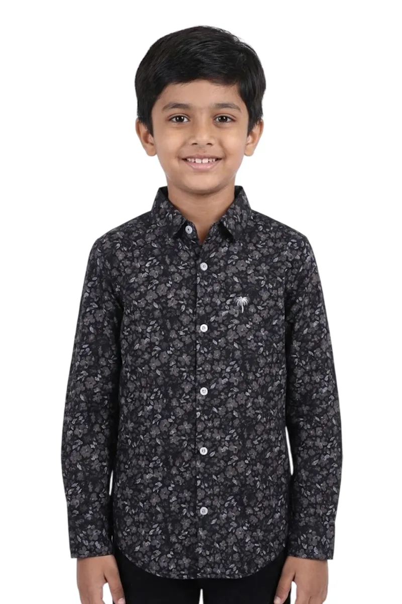 Boy's Cotton Floral Printed Casual Shirt - Brown