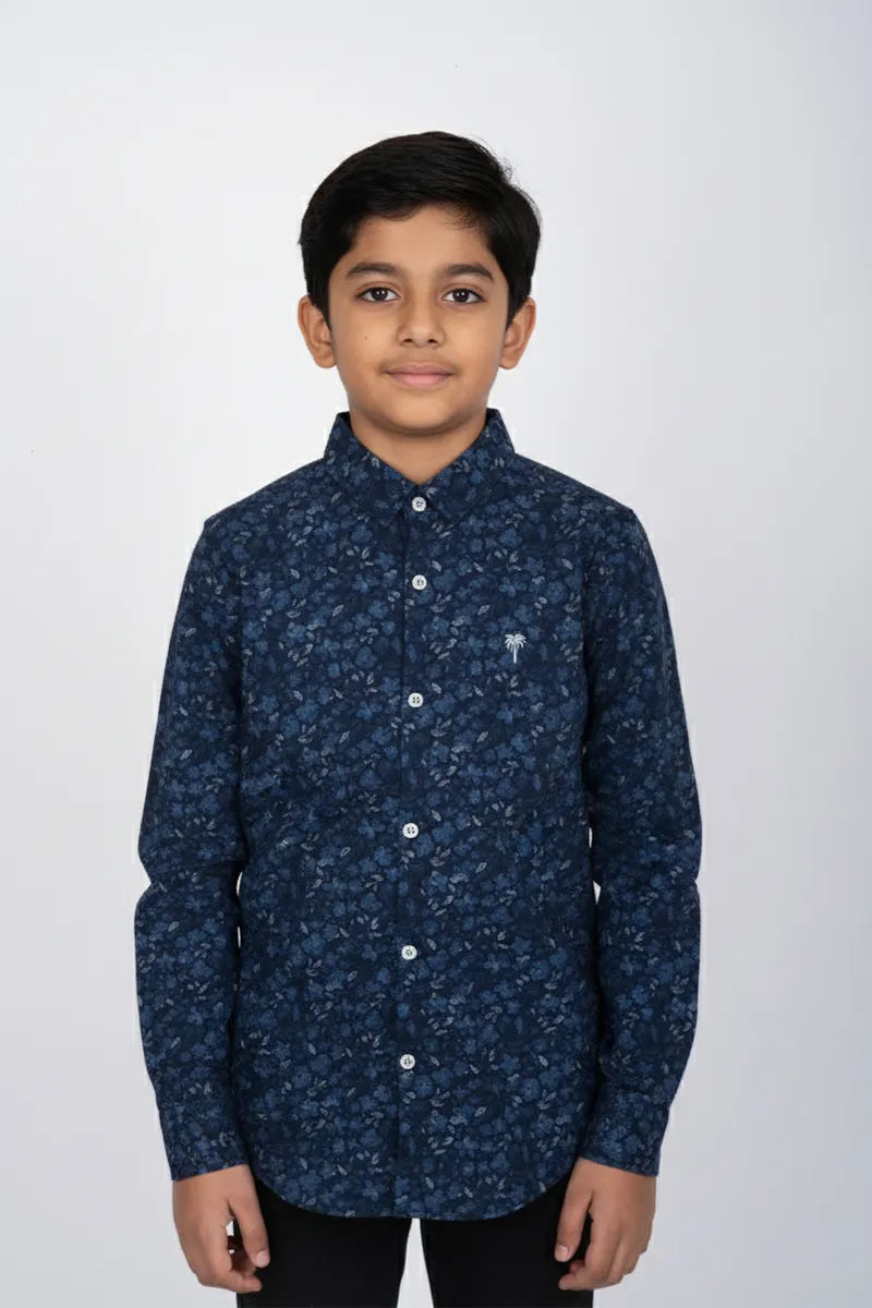Boy's Cotton Floral Printed Casual Shirt - Teal
