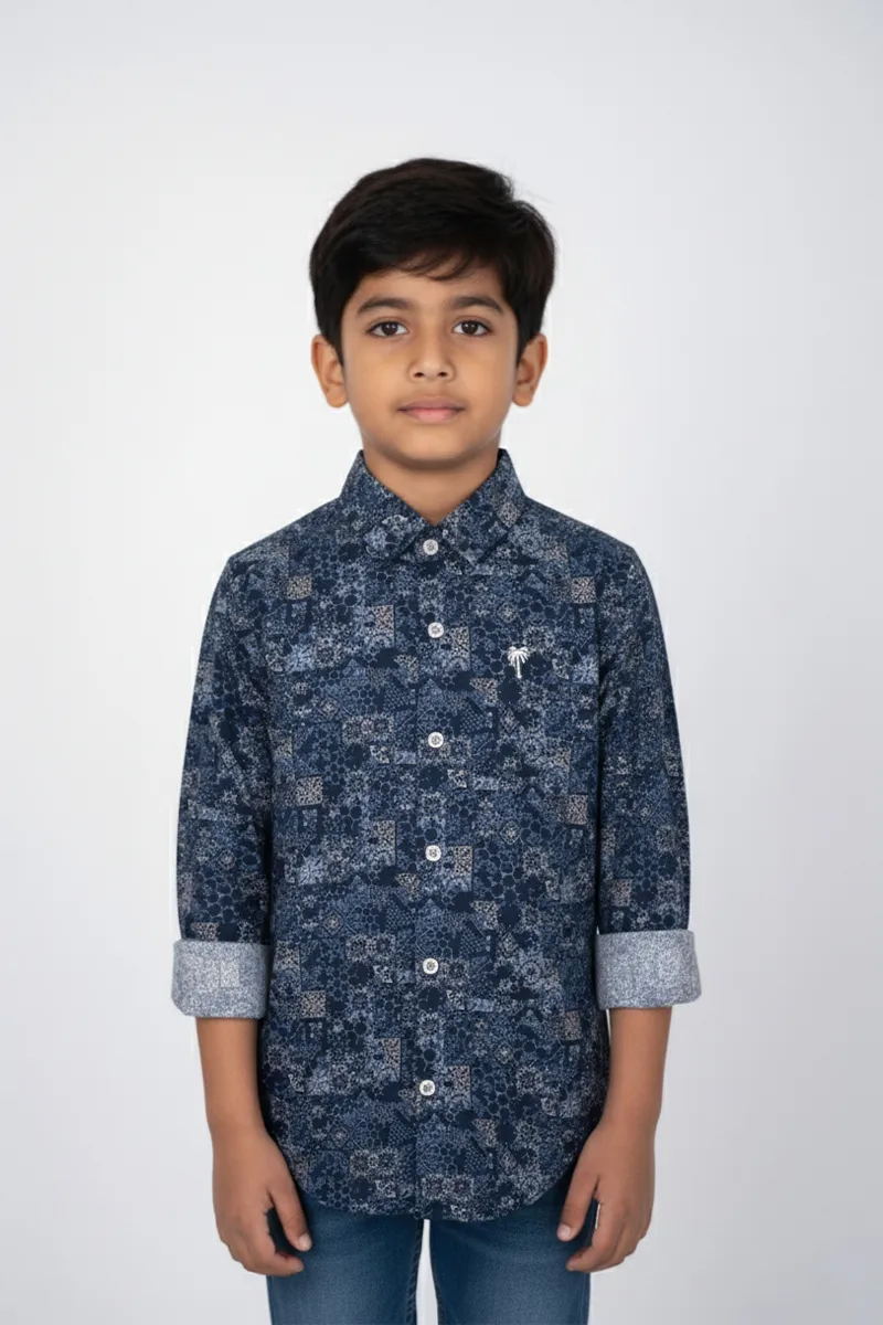 Boy's Cotton Printed Casual Shirt - Navy Blue CLBS009NAVBLU1213YR