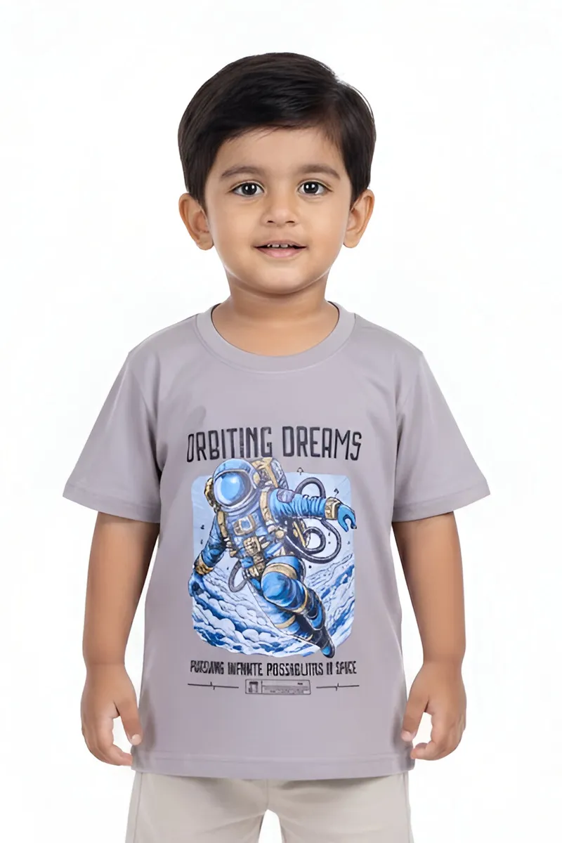 Tencel Printed T-Shirt for Boys - Grey