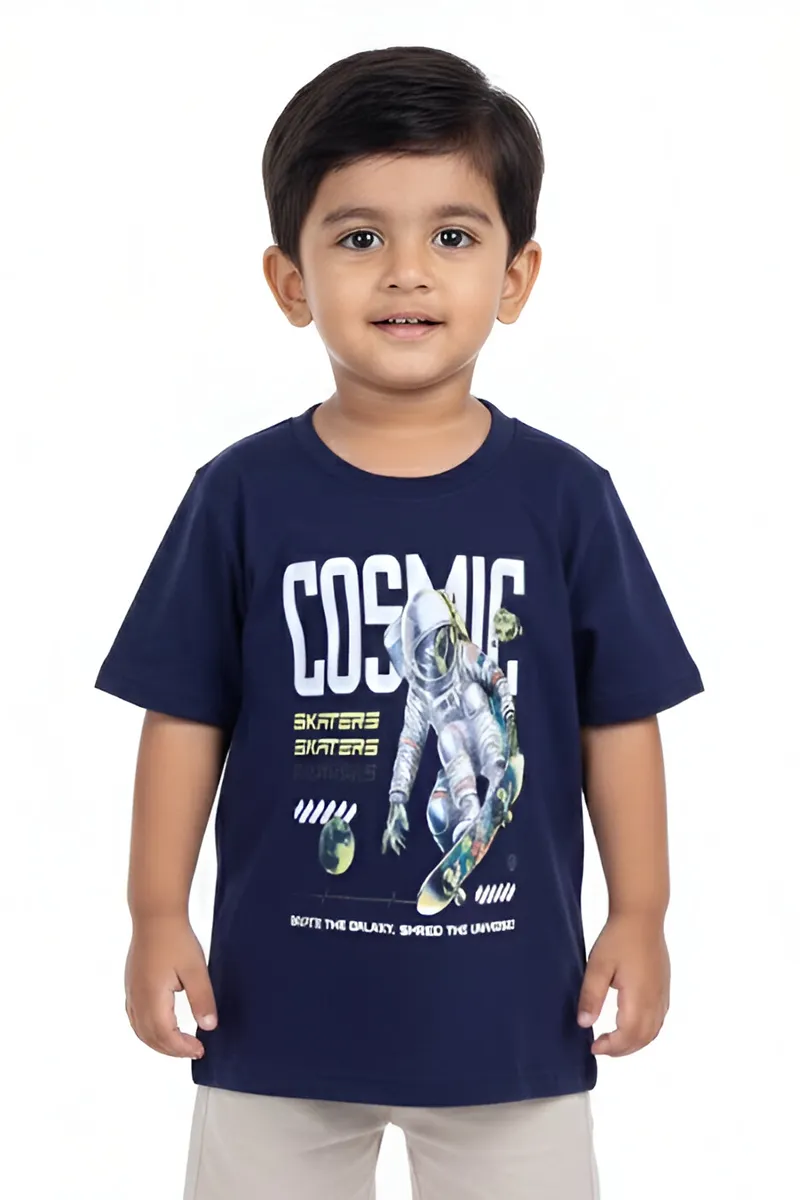 Tencel Printed T-Shirt for Boys - Navy Blue CLBT00115NAVBLU34YRS