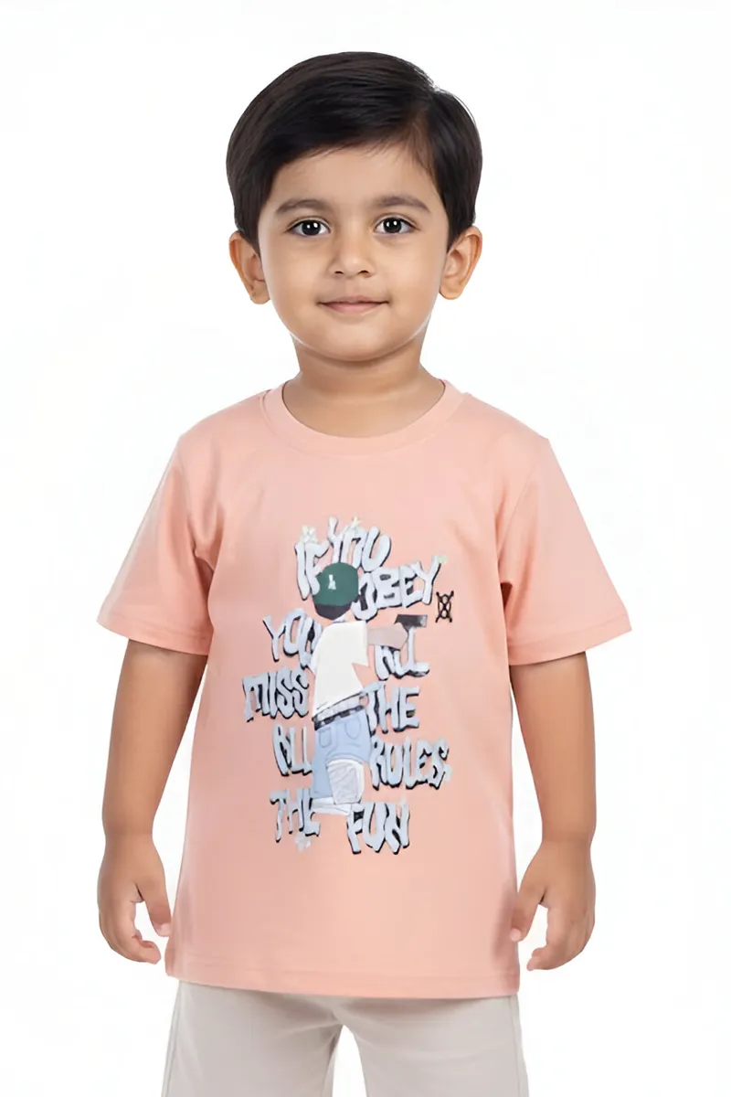 Tencel Printed T-Shirt for Boys - Light Brown CLBT00117LIGBRO34YRS