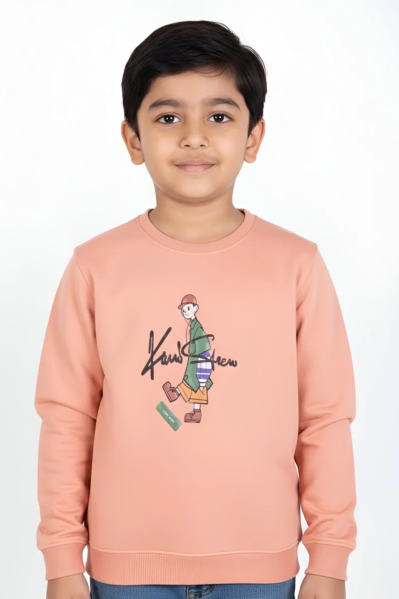 Cotton Printed Sweatshirt for Boys - Peach