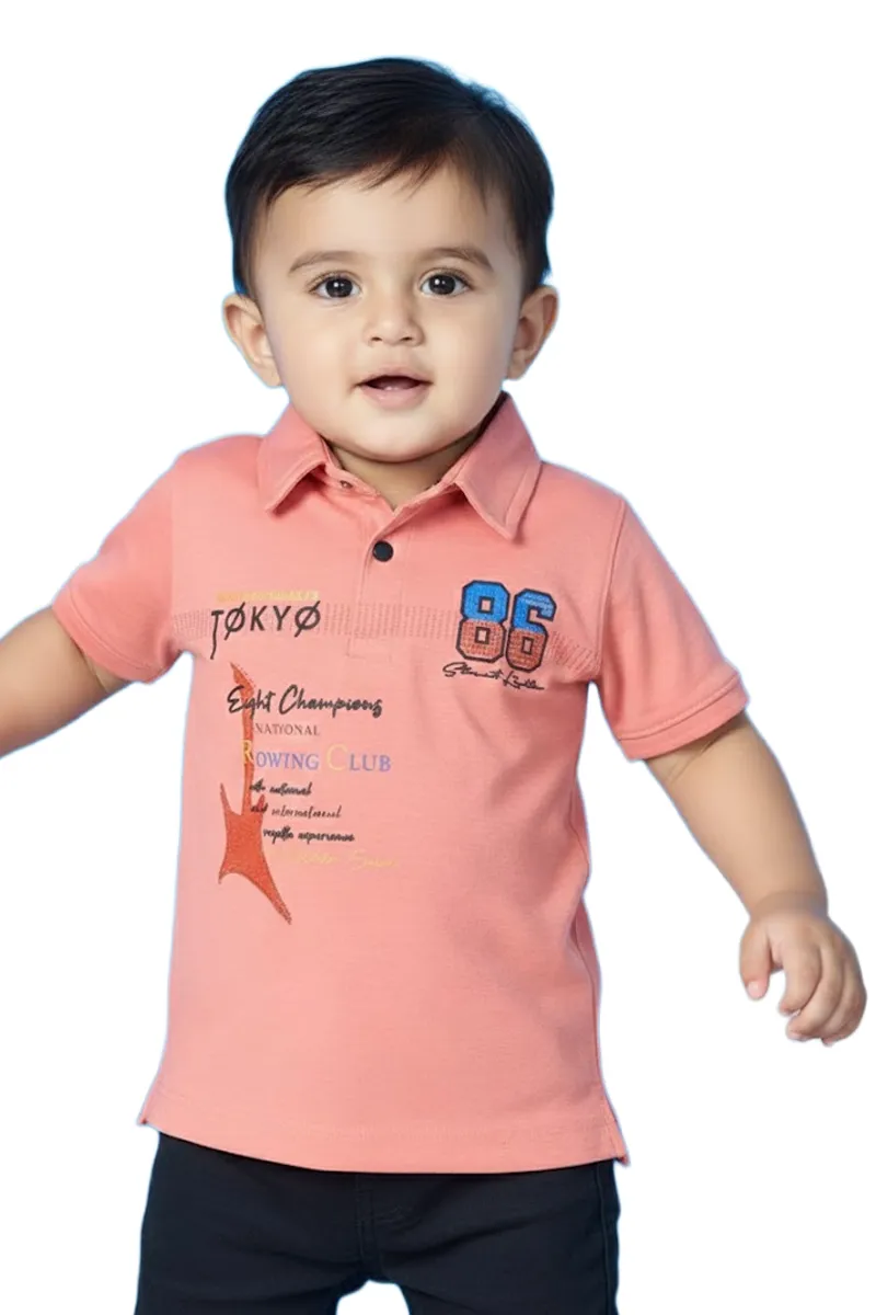 Half-Sleeve Polo-Style T-Shirt for Baby Boys - Peach
