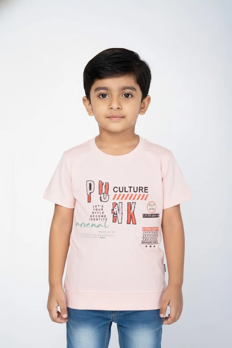 Boy's Cotton Blend Printed T-Shirts - Pink