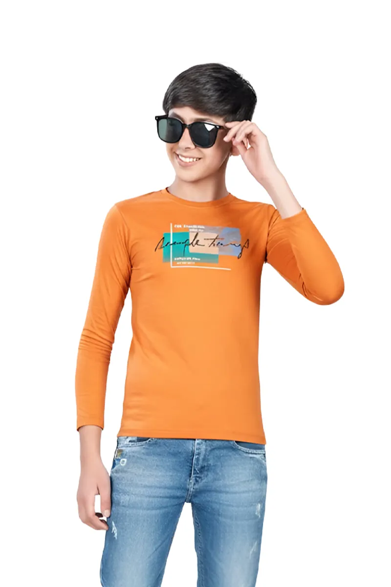 Full-Sleeve Cotton T-Shirt for Boys - Brown