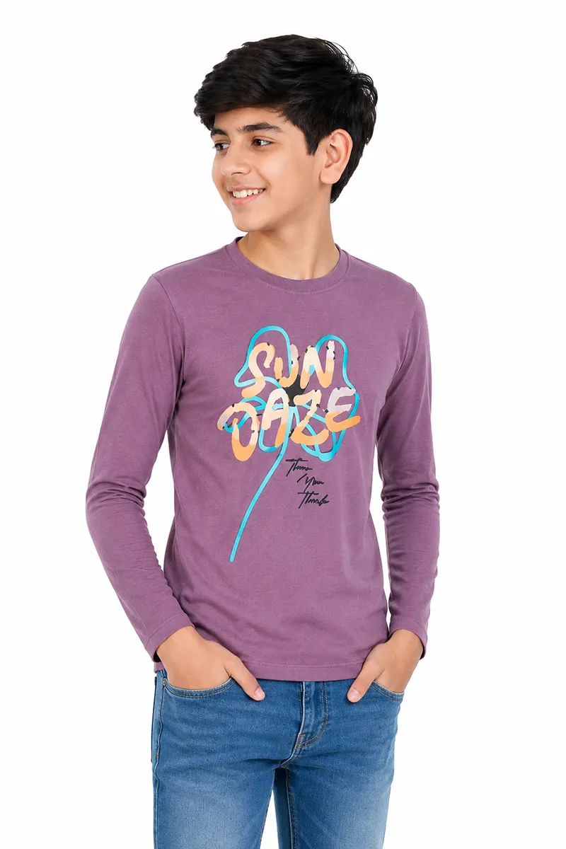 Full-Sleeve Cotton T-Shirt for Boys - Mauve