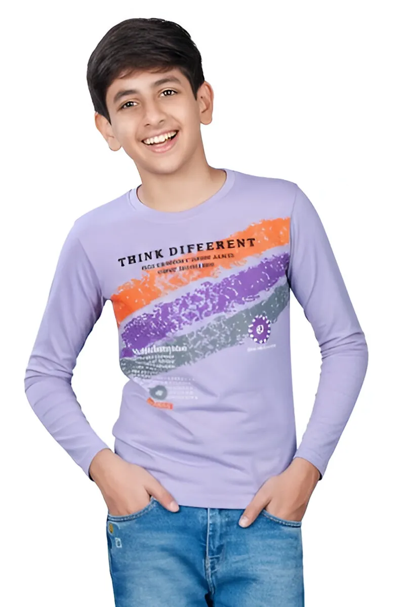 Full-Sleeve Cotton T-Shirt for Boys - Lavender