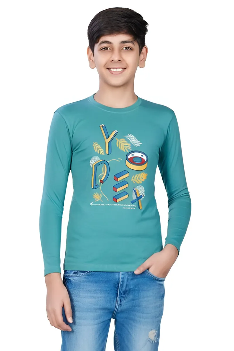 Full-Sleeve Cotton T-Shirt for Boys - Green