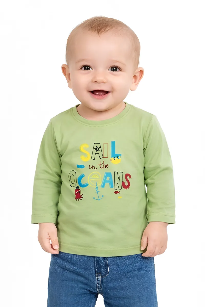 Full-Sleeve Cotton T-Shirt for Baby Boys - Green  CLBT00169GRN36M