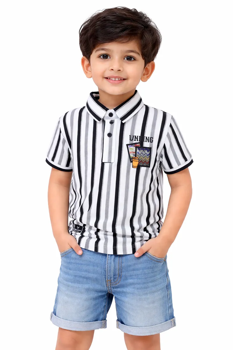 Striped Half-Sleeve Collared T-Shirt for Boys - Grey CLBT00178GRE67YR