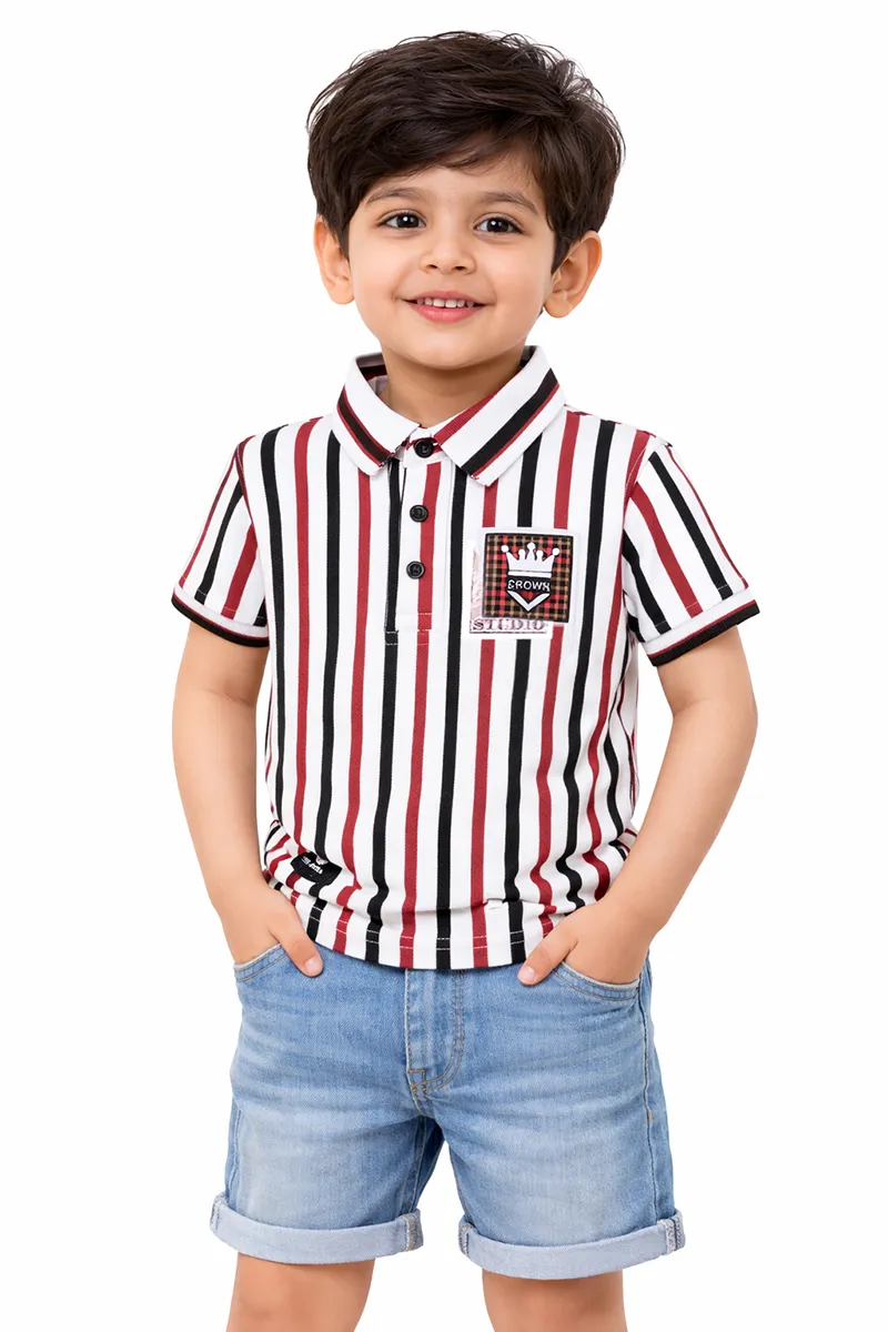 Striped Half-Sleeve Collared T-Shirt for Boys - Maroon CLBT00178MAR910Y