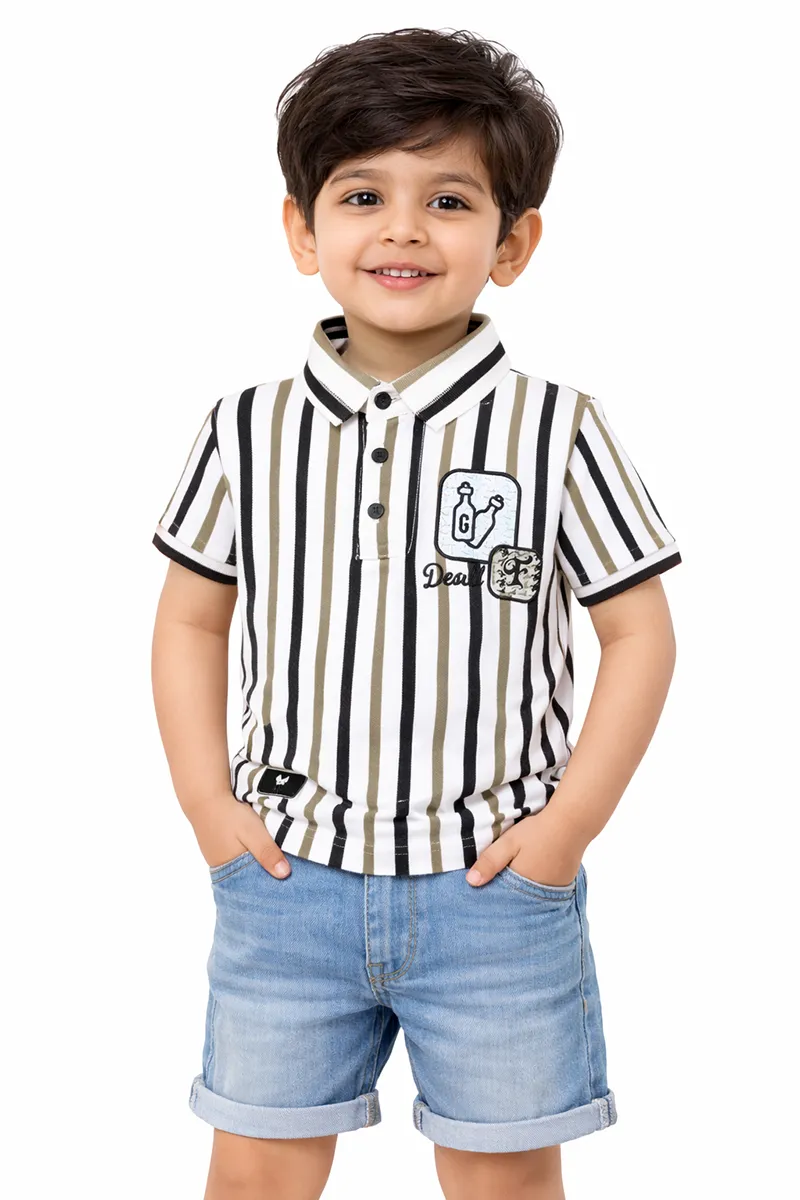 Striped Half-Sleeve Collared T-Shirt for Boys - Olive CLBT00178OLI1112