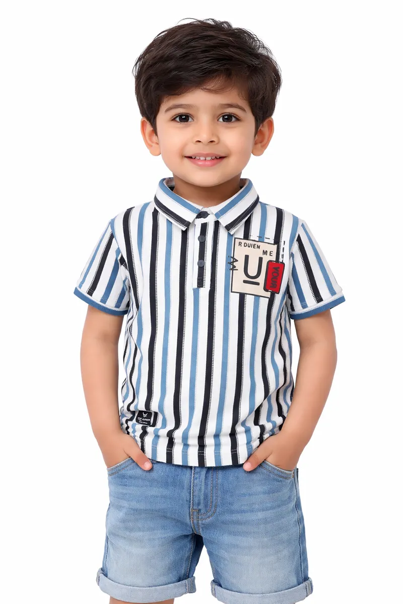 Striped Half-Sleeve Collared T-Shirt for Boys - Teal CLBT00178TEA1213