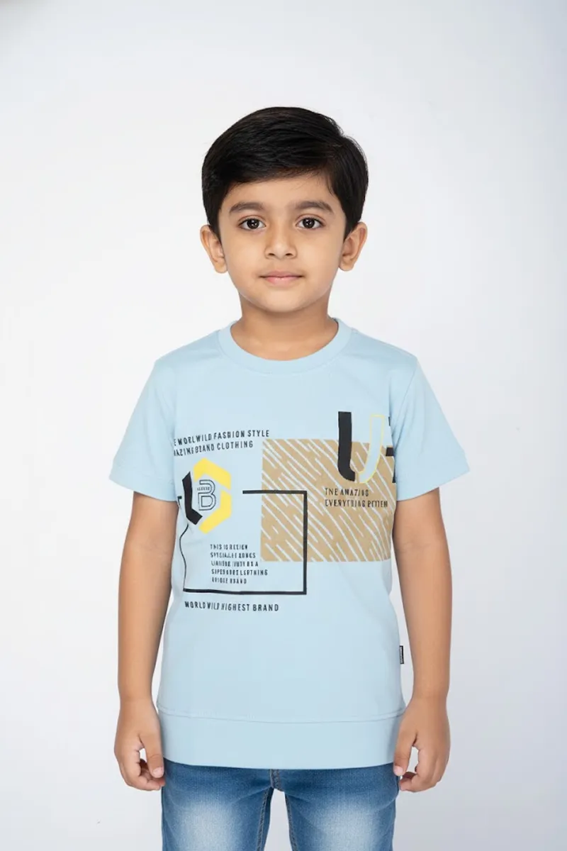 Boy's Cotton Blend Printed T-Shirts - Light Blue CLBT0019LIGBLU67YRS