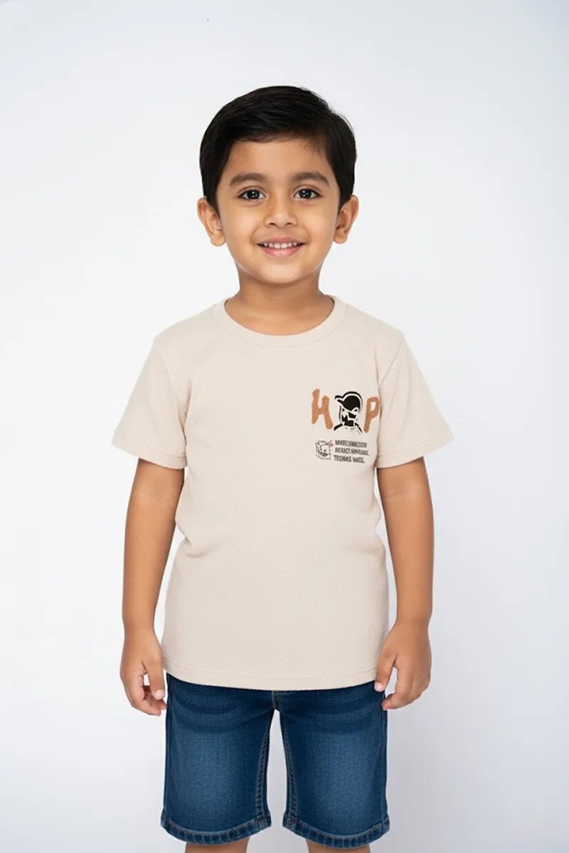 Boy's Cotton Blend Printed T-Shirts - Beige CLBT0023BEI910YRS