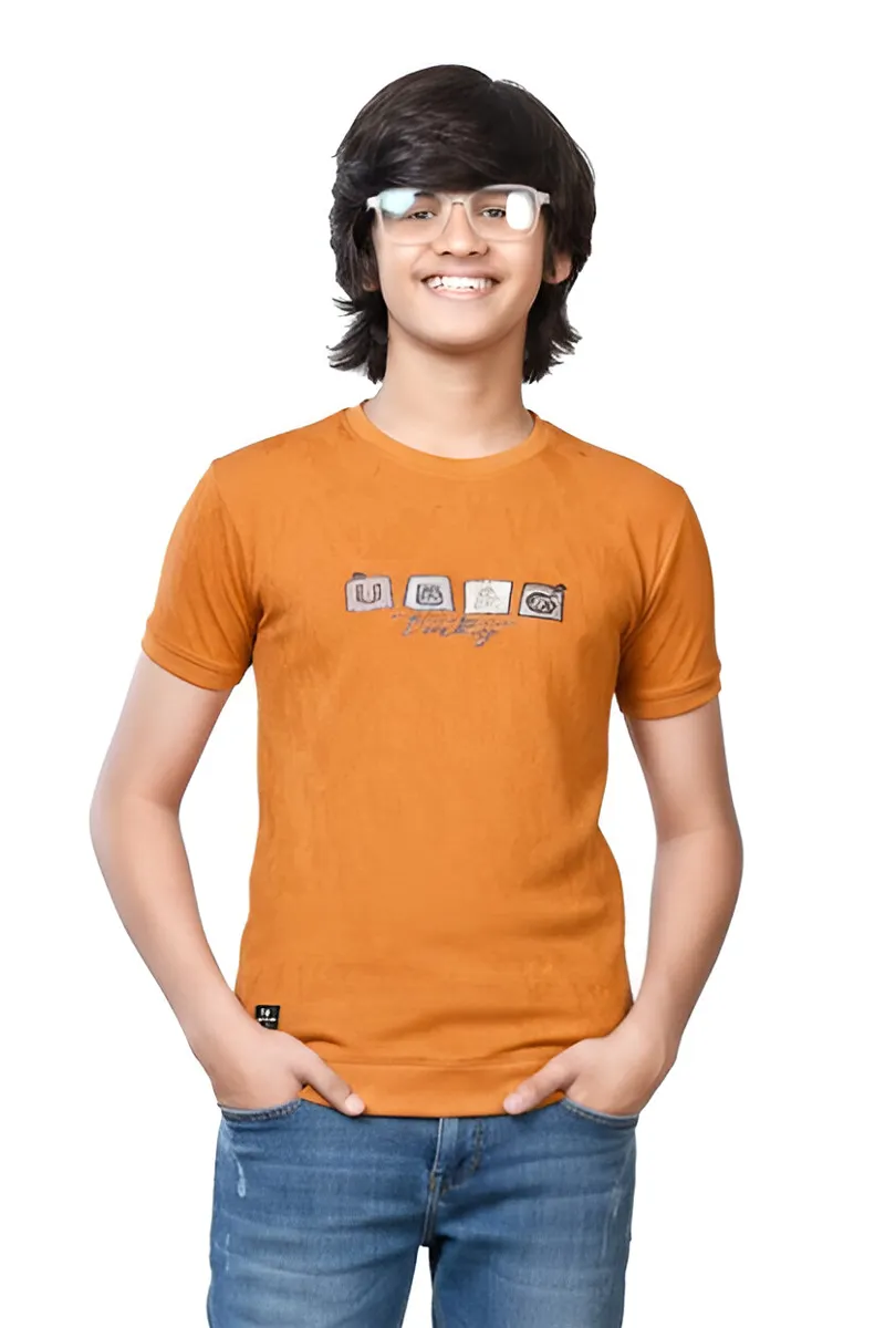 Printed Half Sleeve T-Shirt for Boys - Rust
