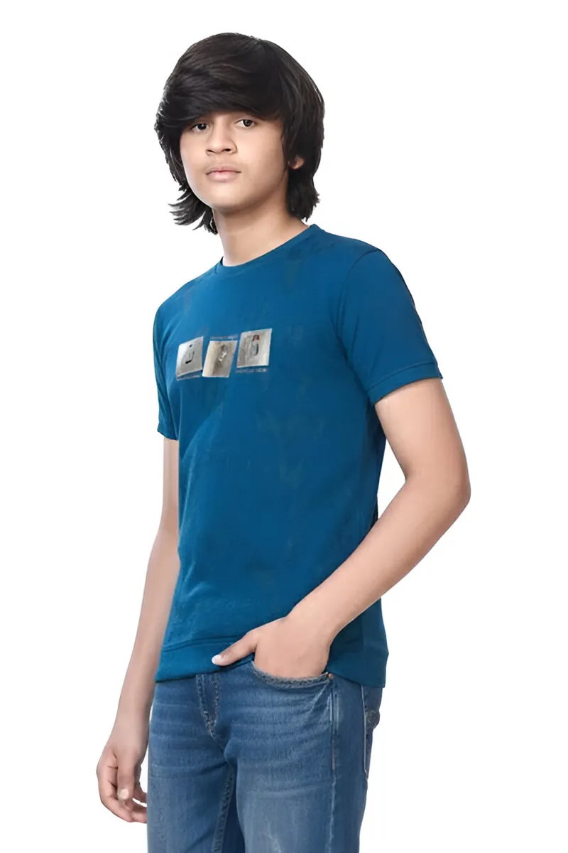Printed Half Sleeve T-Shirt for Boys - Teal