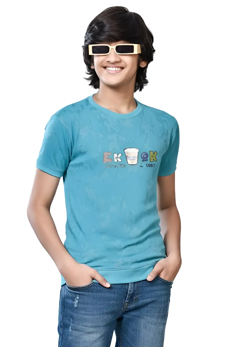 Printed Half Sleeve T-Shirt for Boys - Blue CLBT00249BLU45YR