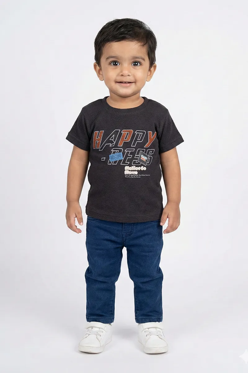 Boy's Cotton Blend Printed T-Shirts - Black