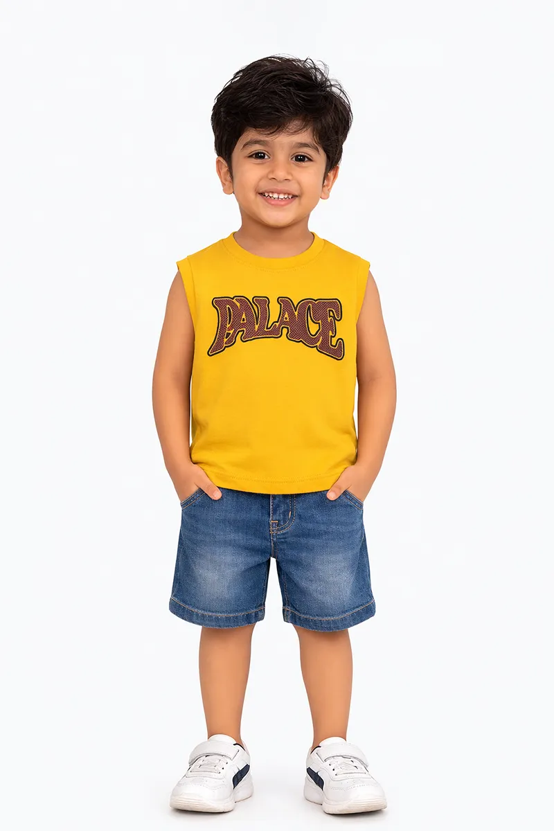 Sleeveless Tencel T-Shirt for Boys - Mustard