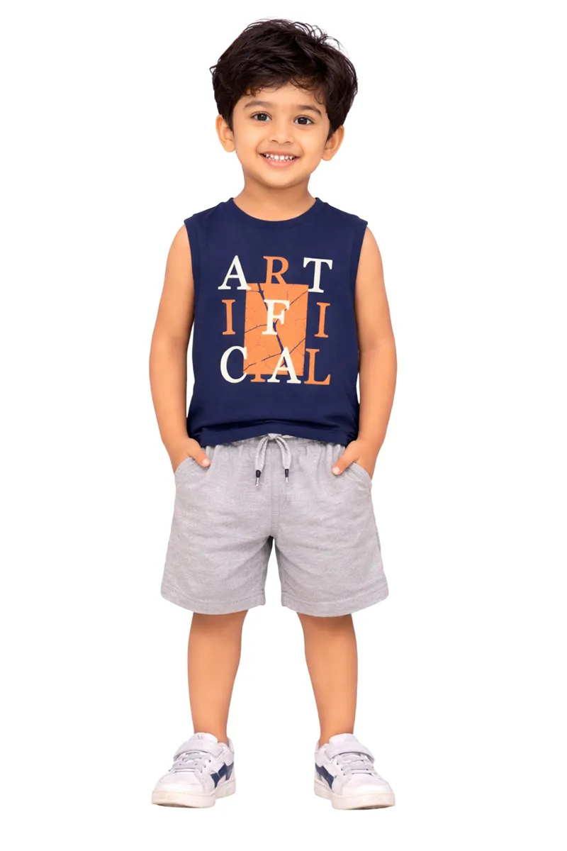 Sleeveless Tencel T-Shirt for Boys - Blue