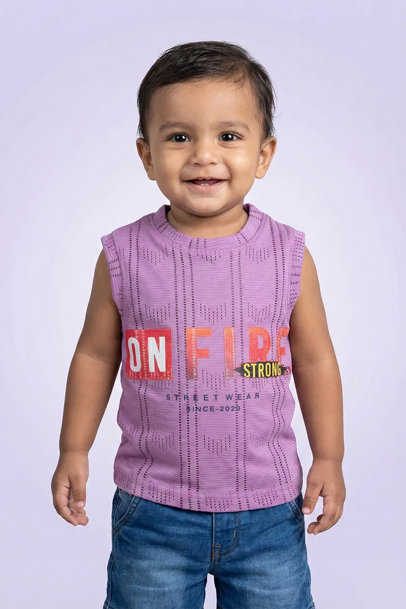 Printed Cotton Sleeveless T-Shirt for Boys - Lavendar