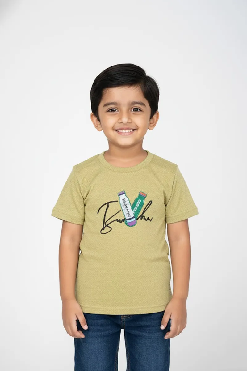 Boy's Cotton Blend Printed T-Shirts - Olive CLBT0026OLI89YRS