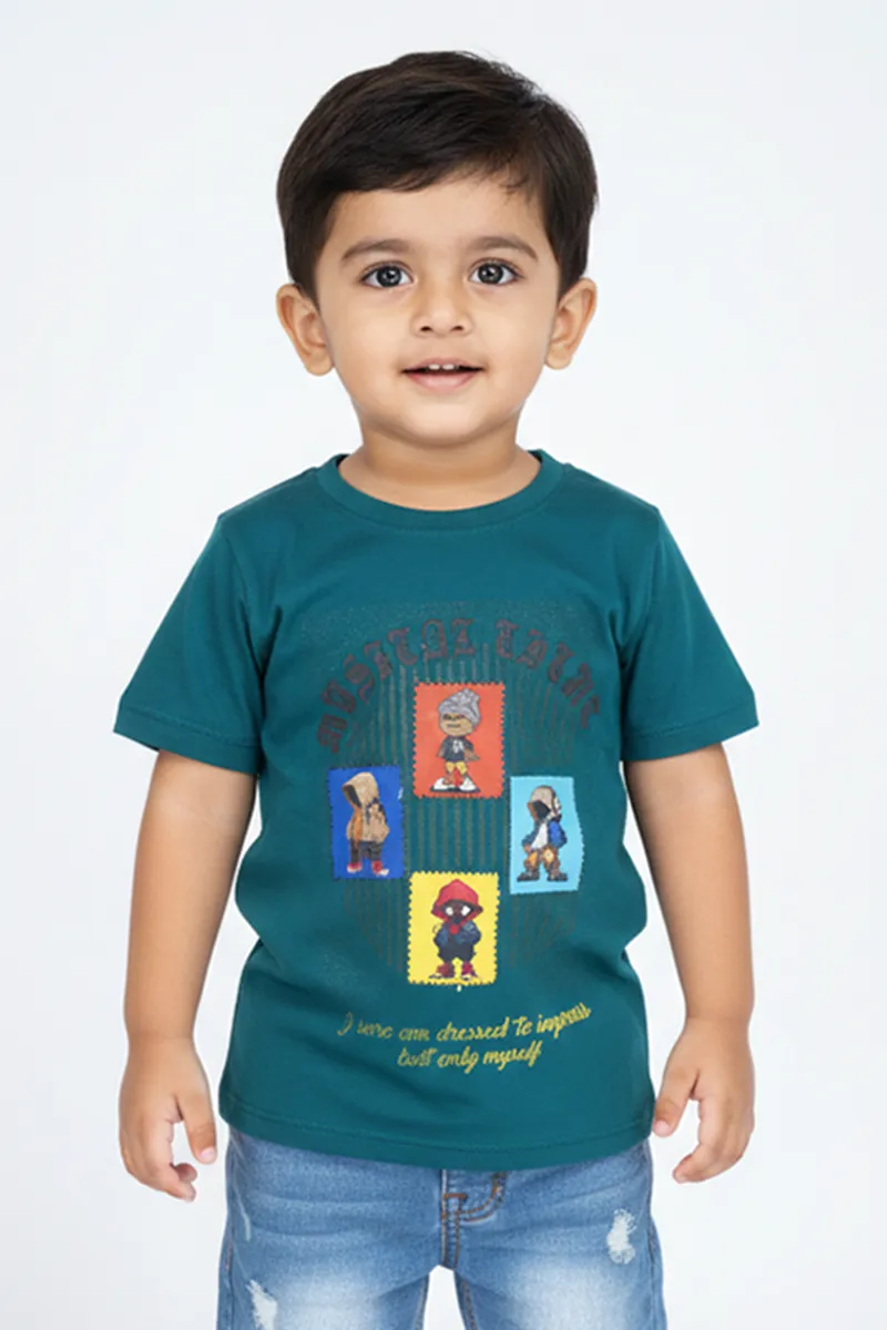 Printed Half Sleeve T-Shirt for Boys - Dark Green CLBT00275DAR23YR