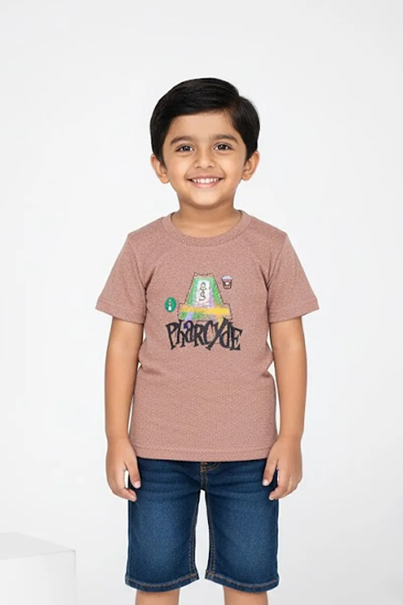 Boy's Cotton Blend Printed T-Shirts - Brown