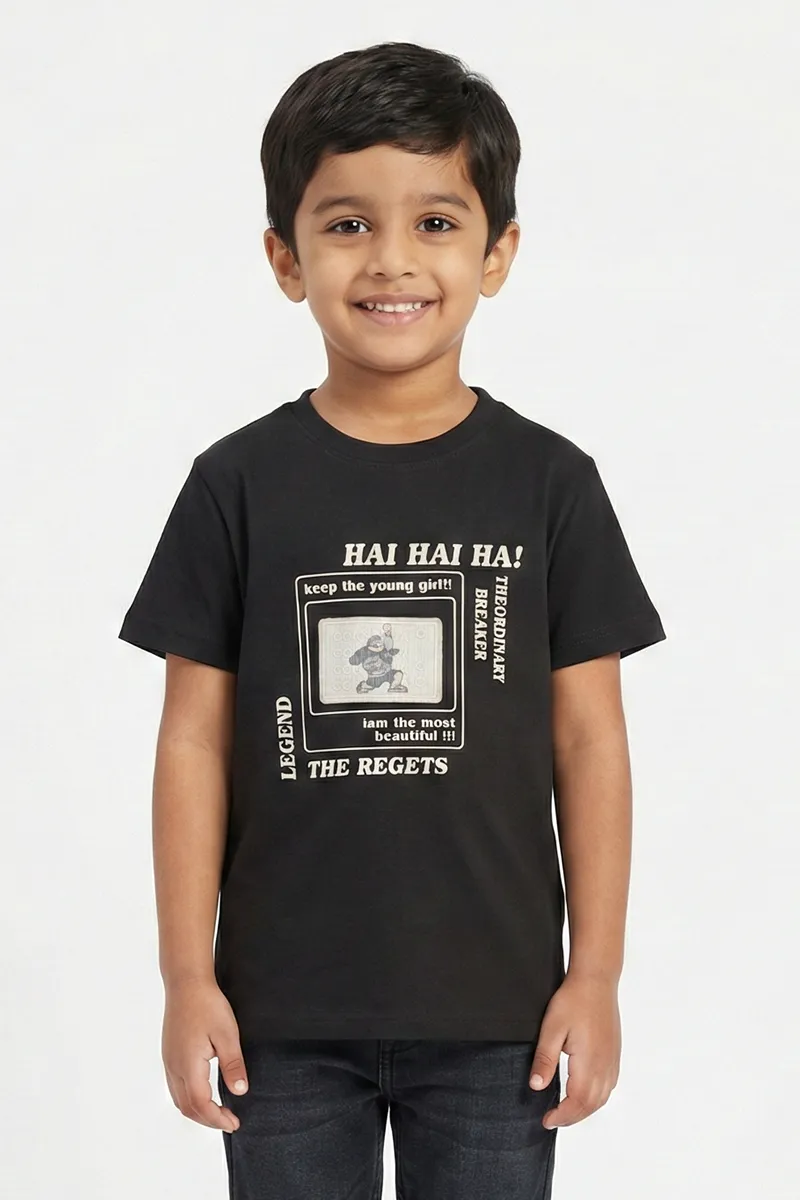 Cotton Printed T-Shirt for Boys - Black