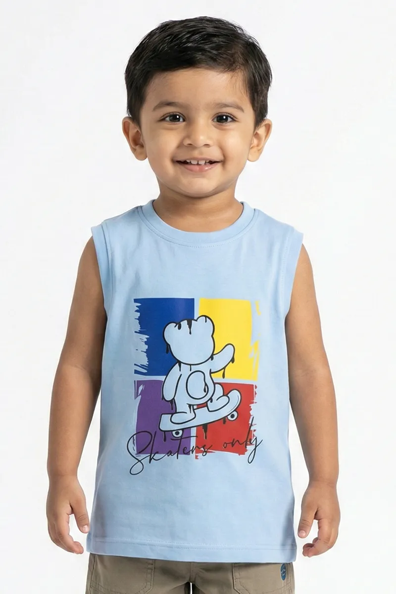 Sleeveless Printed T-Shirt for Boys - Blue