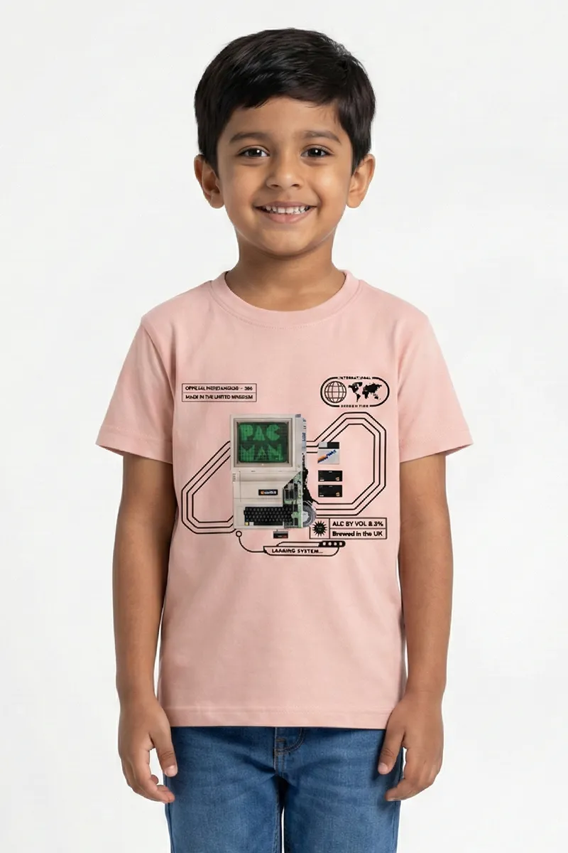 Cotton Printed T-Shirt for Boys - Pink CLBT0029PIN1112YRS
