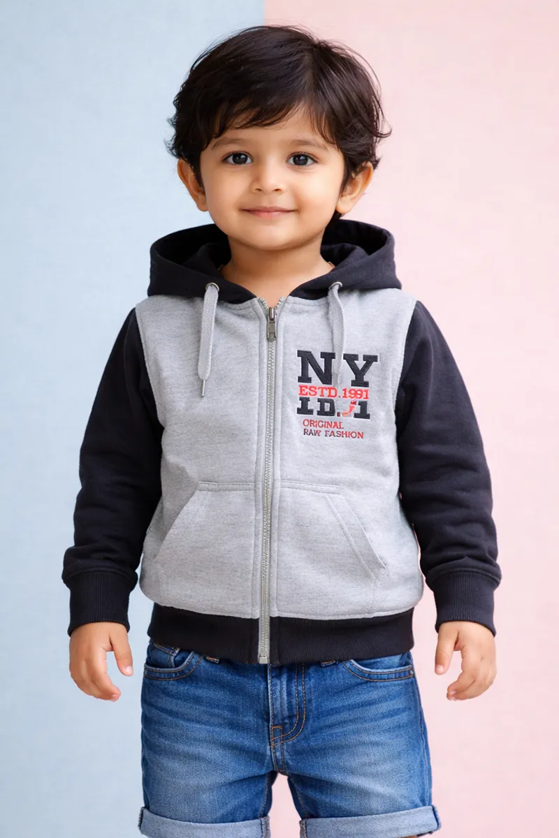 Cotton Blend Solid Hoodie for Boys - Grey CLBT00313GRE34YRS