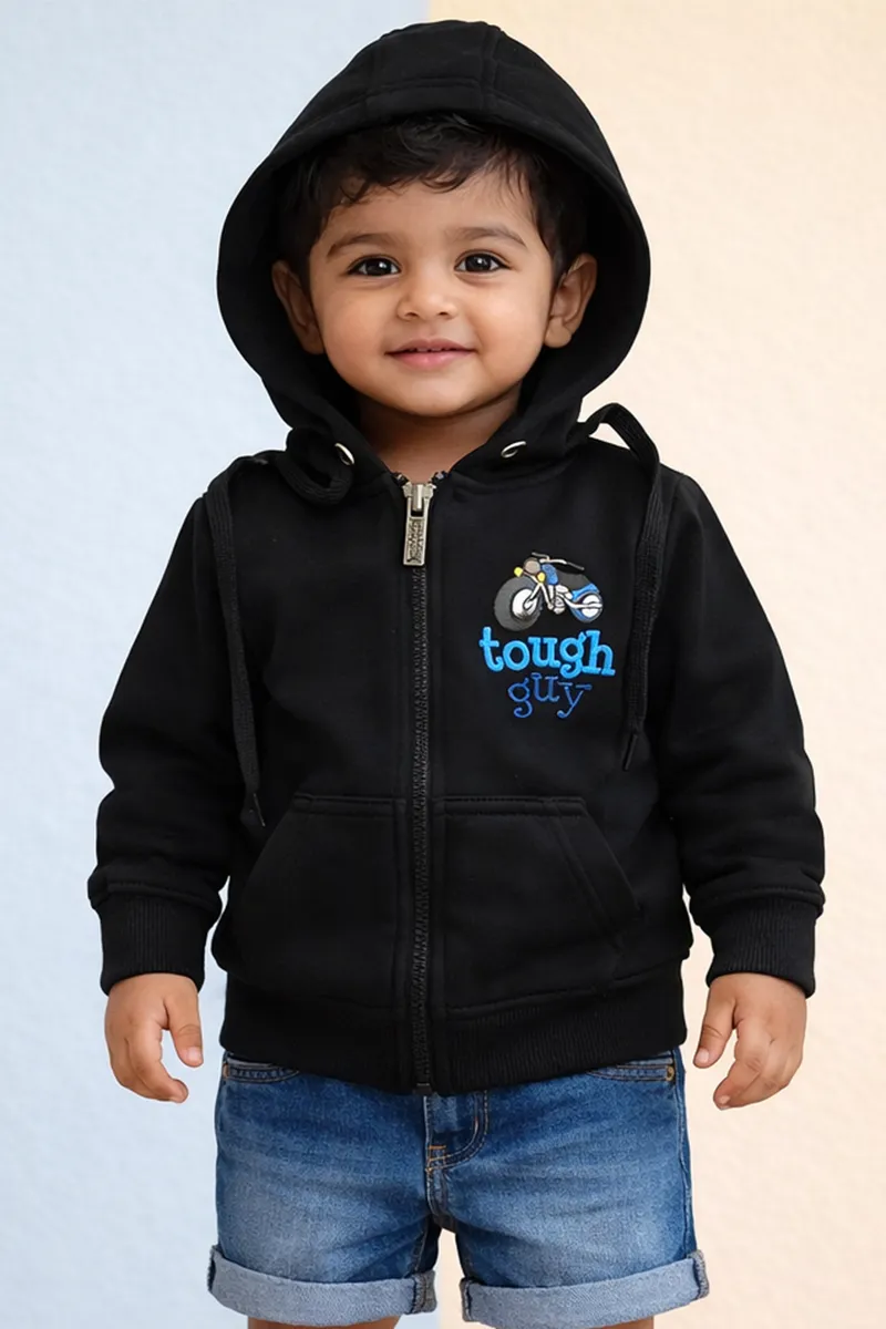 Cotton Blend Solid Hoodie for Boys - Black