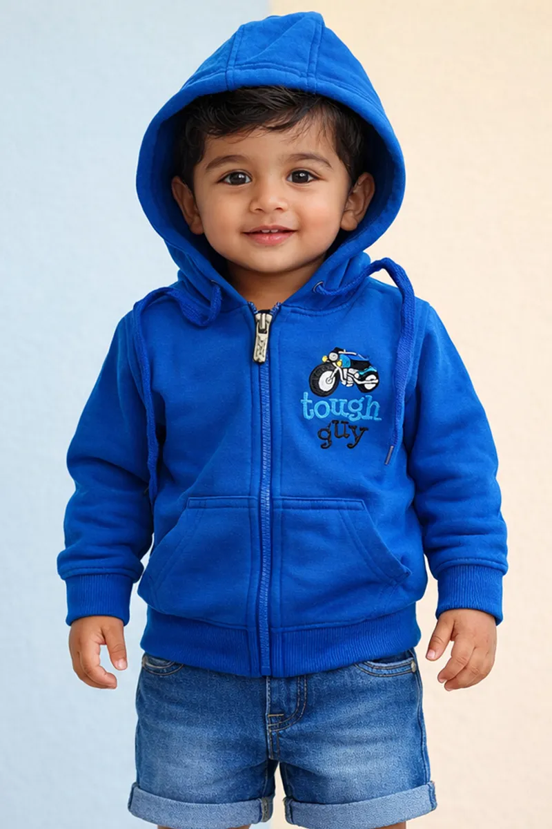 Cotton Blend Solid Hoodie for Boys - Blue CLBT00314BLU12YRS