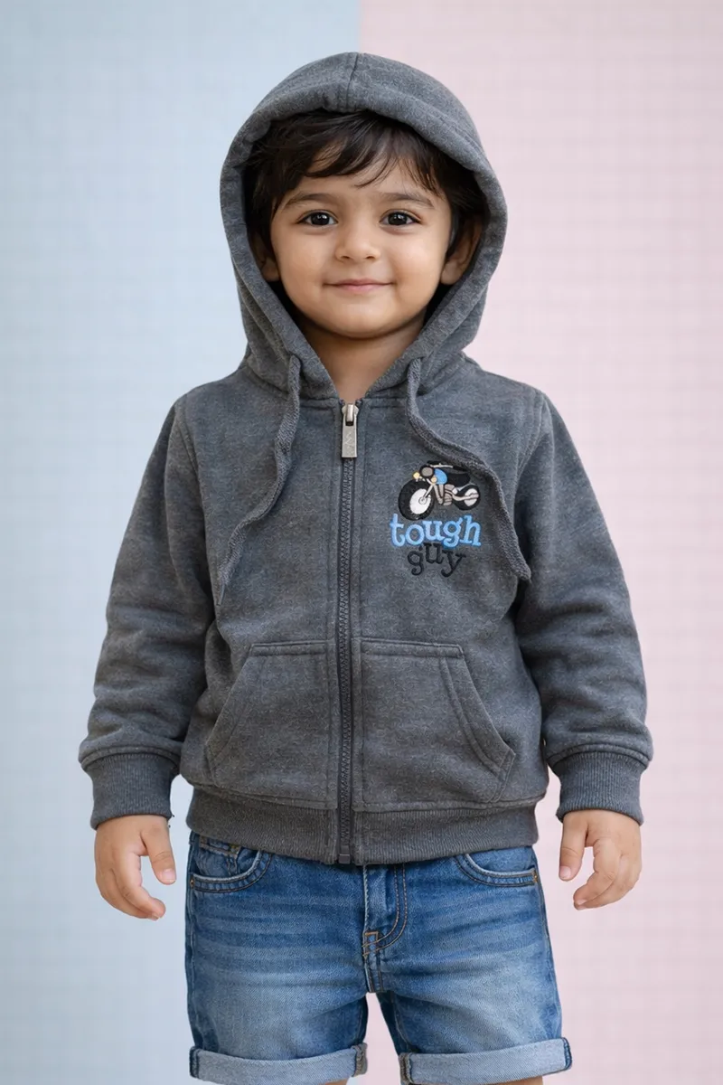 Cotton Blend Solid Hoodie for Boys - Grey