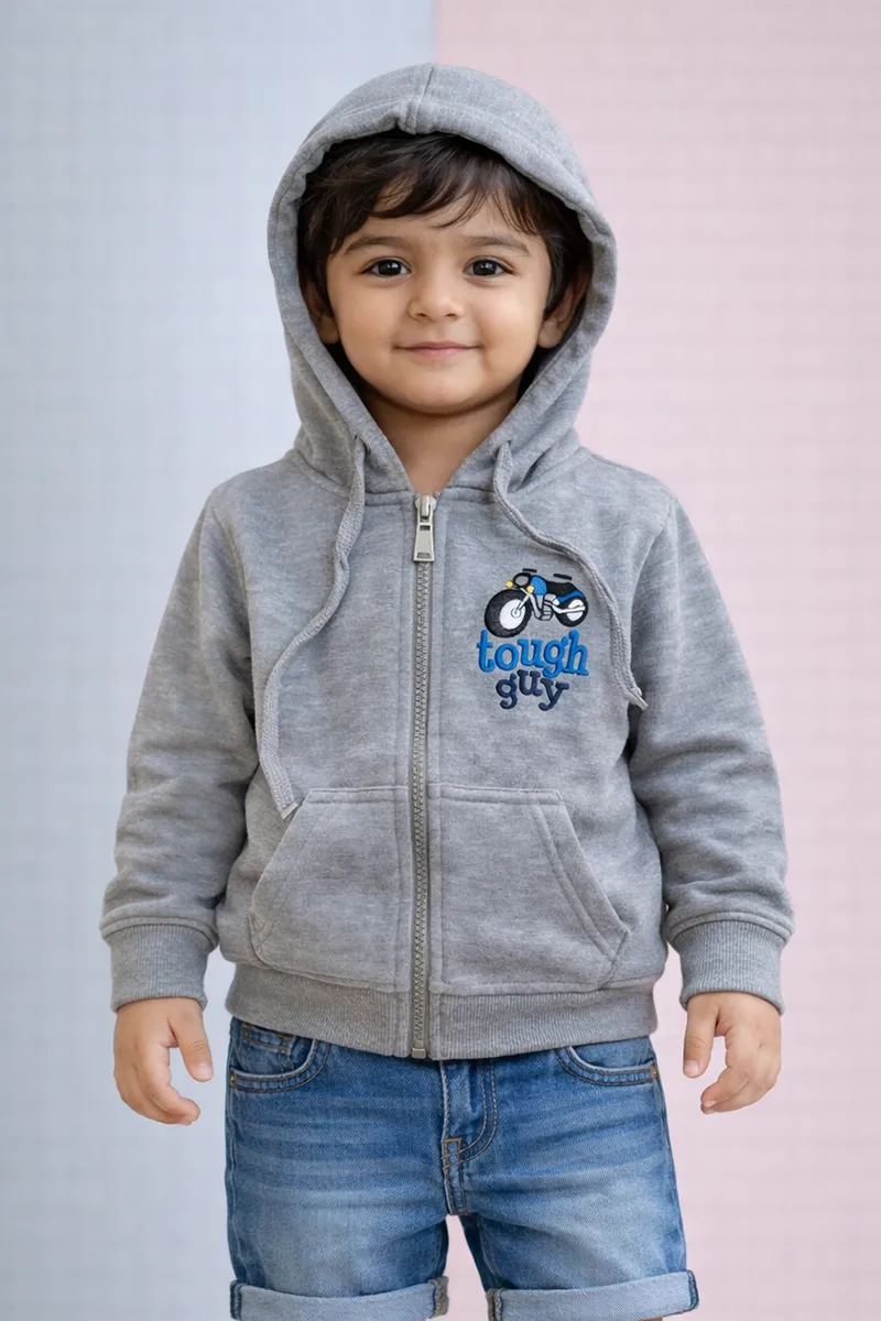 Cotton Blend Solid Hoodie for Boys - Light Grey