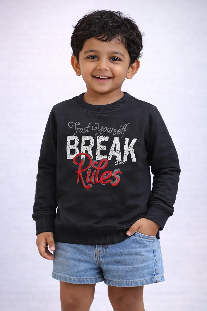 Cotton Blend Printed Sweatshirt for Boys - Black CLBT00315BLA45YRS