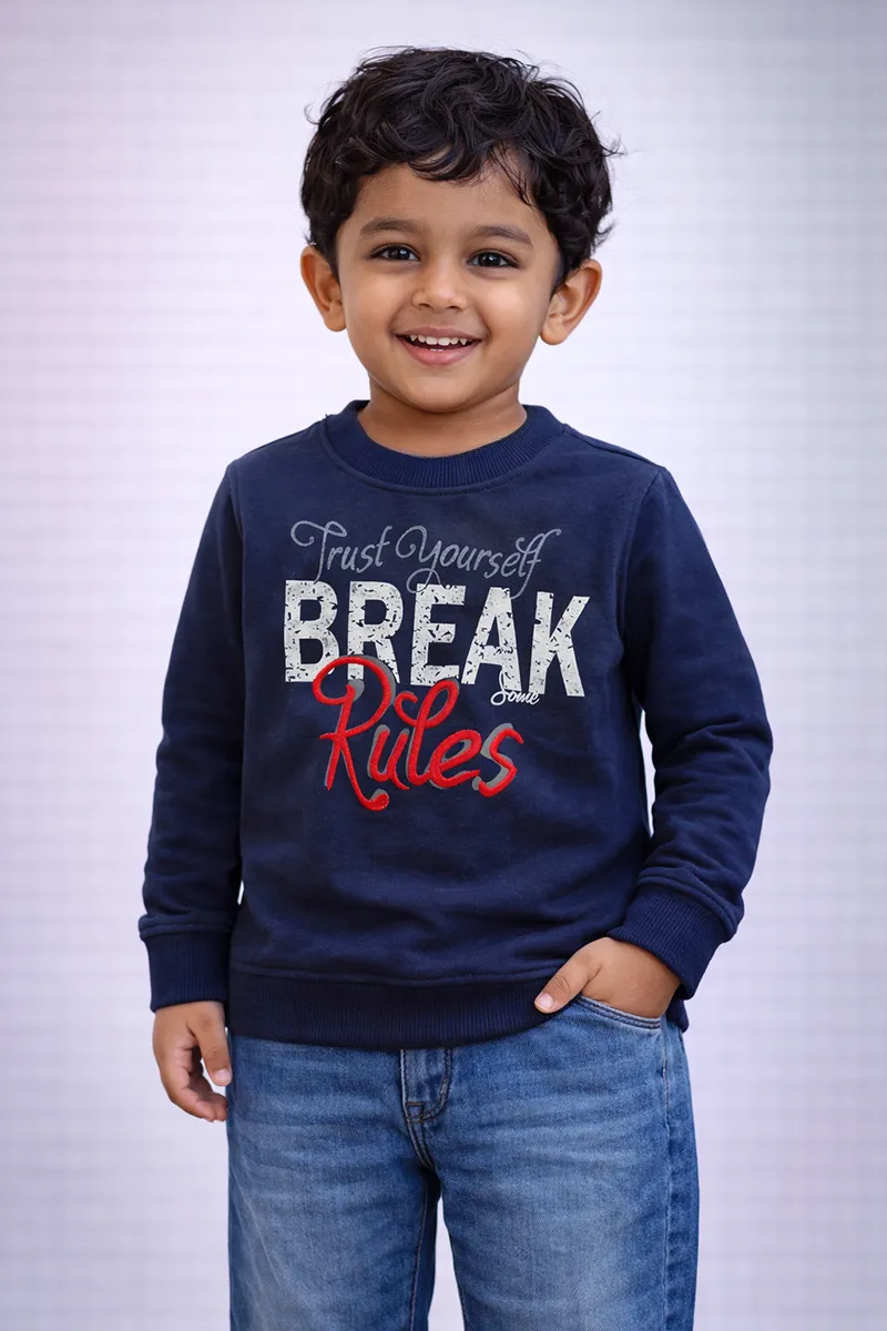 Cotton Blend Printed Sweatshirt for Boys - Navy Blue