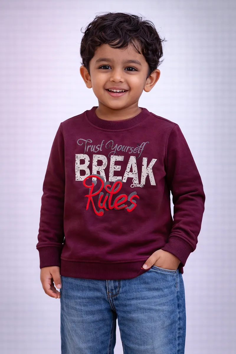 Cotton Blend Printed Sweatshirt for Boys - Wine CLBT00315WIN45YRS