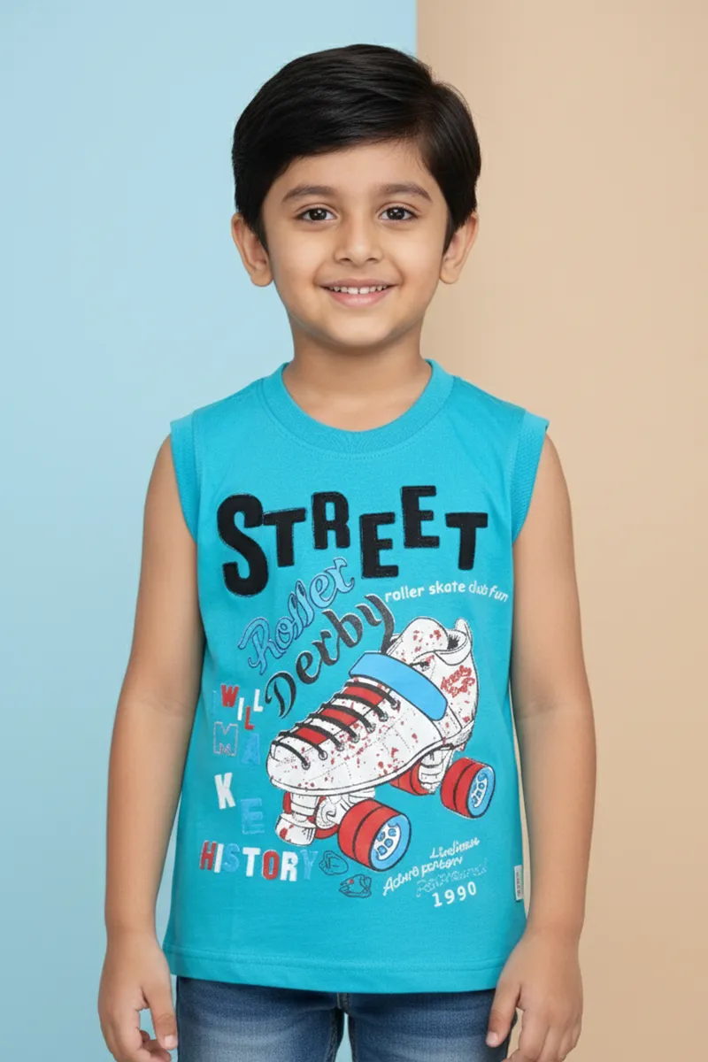 Printed T-Shirt for Boys - Sky Blue CLBT00317SKY45YR