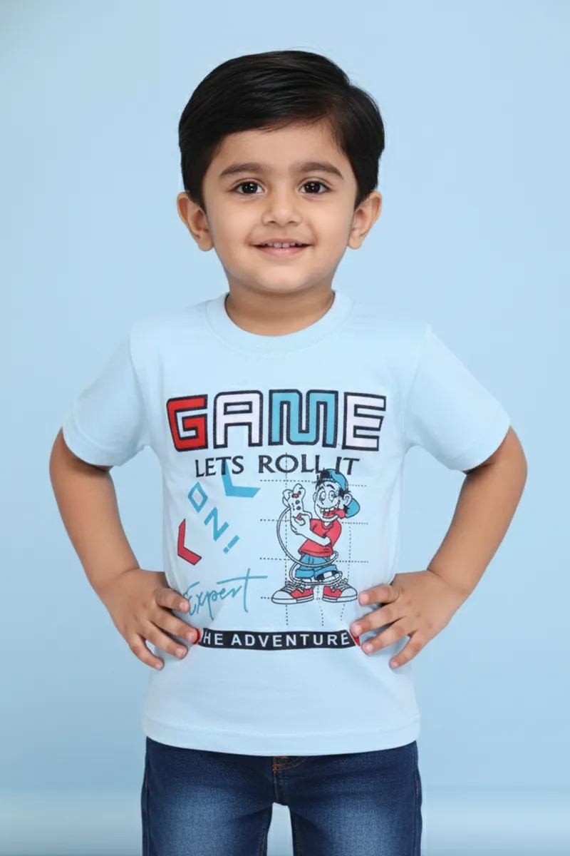 Printed T-Shirt for Boys - Sky Blue CLBT00324SKY45YR